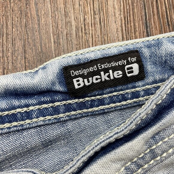 Buckle Salvage Supply Mayhem Bootcut Jeans 34x30 Light Blue Stretch Flap Pocket - Picture 6 of 11